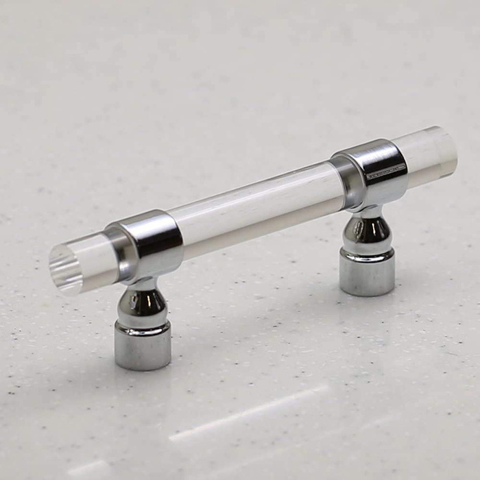 Clear Acrylic Knobs Silver Tone Cabinet Hardware Drawer Pulls Handle Single Hole T Bar Pull 50mm