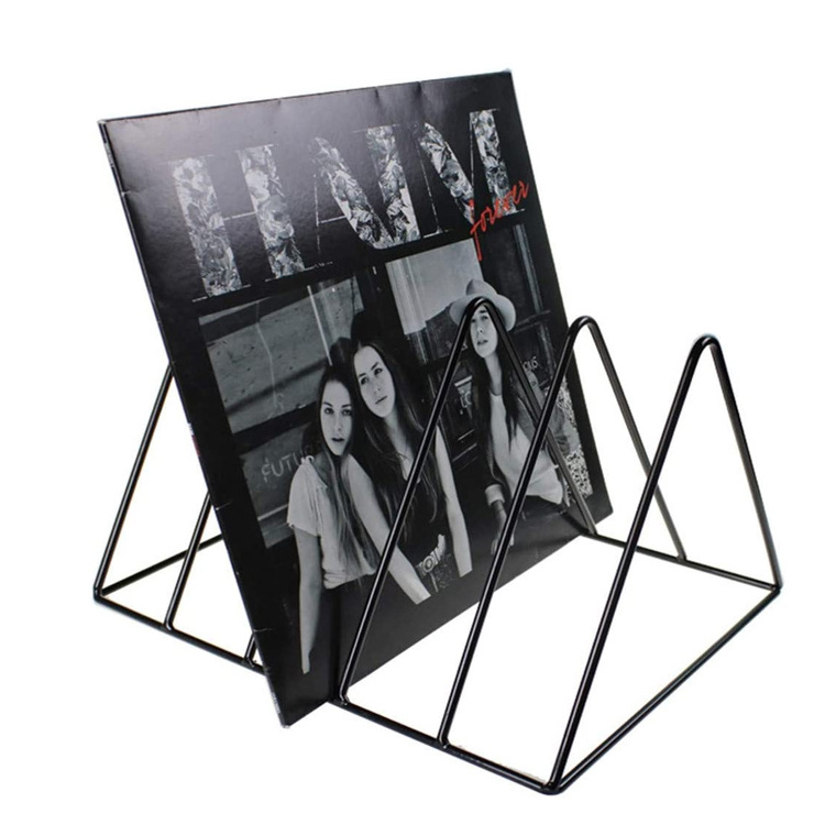 Modern Metallic Magazine Holder Rack Anti Corrosive Metal Album Display Rack Black Iron Art Stripe Vinyl Record Storage Stand