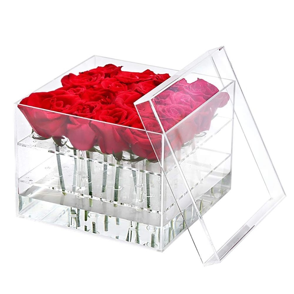 16 Holes Plastic 2 Tier Flower Vase Decorative Rose Pots Stand Square Preserved Flowers Wedding Flower Box