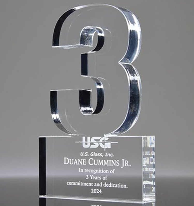 Custom Engraved Plastic Number Trophy Plaque Desktop Birthday Gift Paperweight Otorgar Acrylic 3 Year Anniversary Award