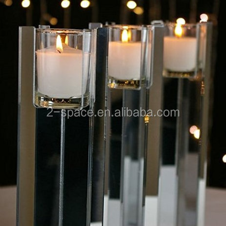 A single 10 inch silver mirrored acrylic candle riser centerpiece riser for votive candle holders