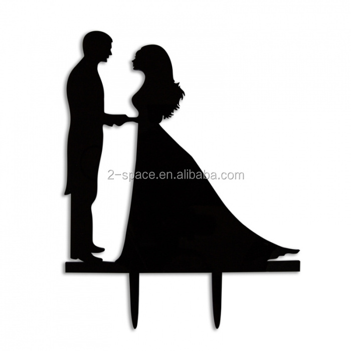 Acrylic Black Bride and Groom Silhouette Wedding Cake Topper