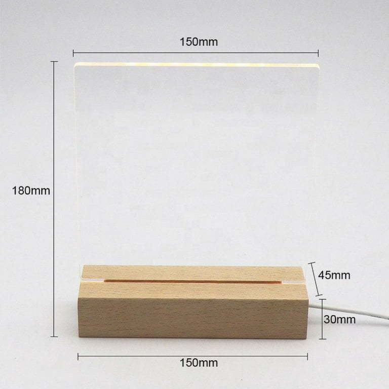 Transparent  Acrylic LED Dry Erase Board Lighting Up Wood Base Stand Clear Desktop Note Board Table Top LED Lucite Message Board