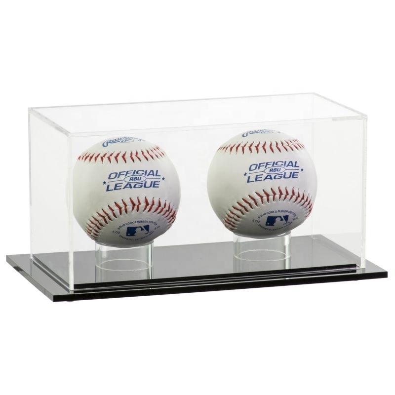 Double Plastic Cube Memorabilia Display Box Clear Pedestal Inside UV Protected Baseball  Case