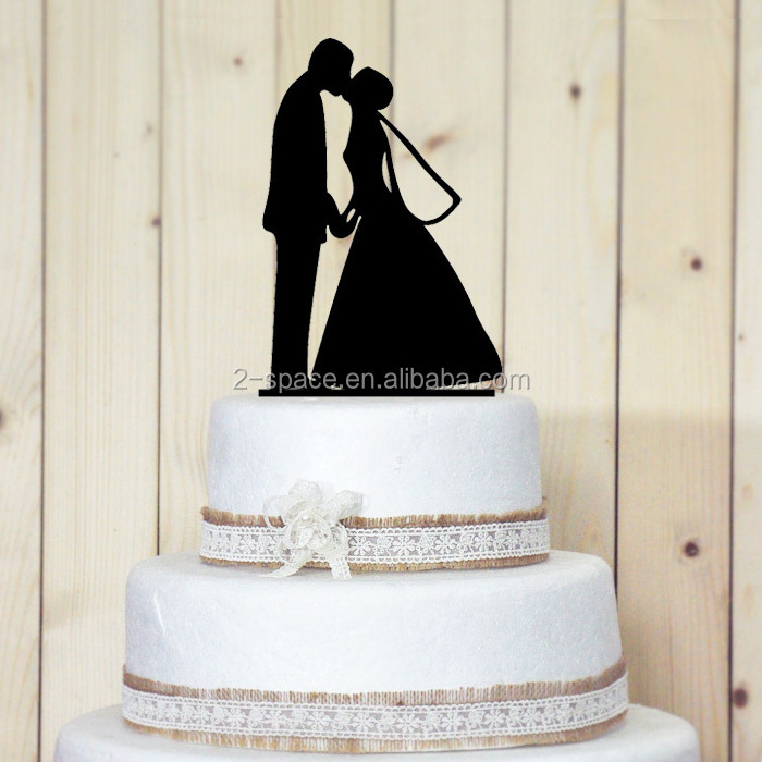 Acrylic Black Bride and Groom Silhouette Wedding Cake Topper