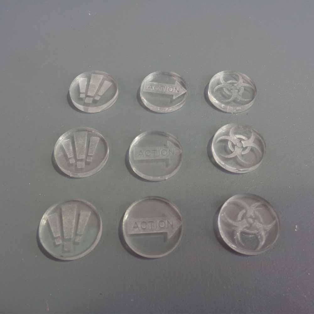 clear action tokens acrylic laser cut disc for toys