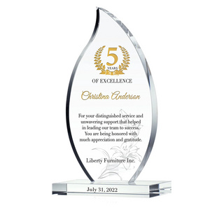 Wave Shape Acrylic Award For Engraving Blank Plexiglass Employee Long Service Award Plaque With Base