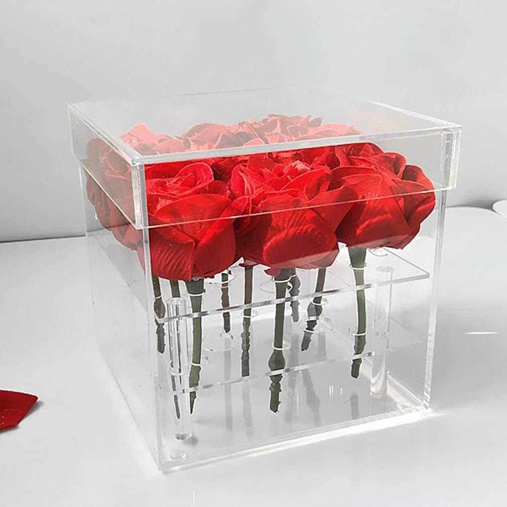 16 Holes Plastic 2 Tier Flower Vase Decorative Rose Pots Stand Square Preserved Flowers Wedding Flower Box