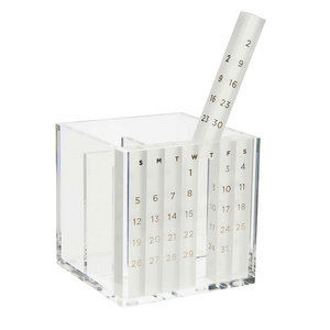 Acrylic Desktop perpetual calendar and pen holder transparent pen holder perpex pencil cup