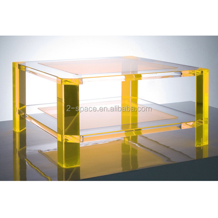 Customized Console Table Fluorescent Lucite Desk for Dining Room Radiant Acrylic Coffee Table Yellow