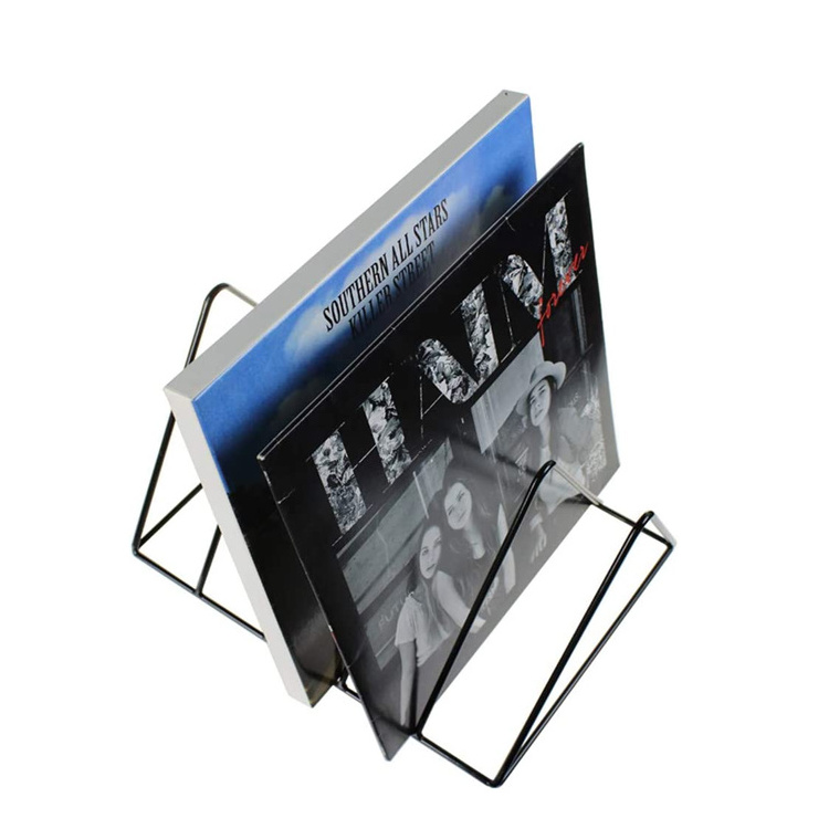 Modern Metallic Magazine Holder Rack Anti Corrosive Metal Album Display Rack Black Iron Art Stripe Vinyl Record Storage Stand