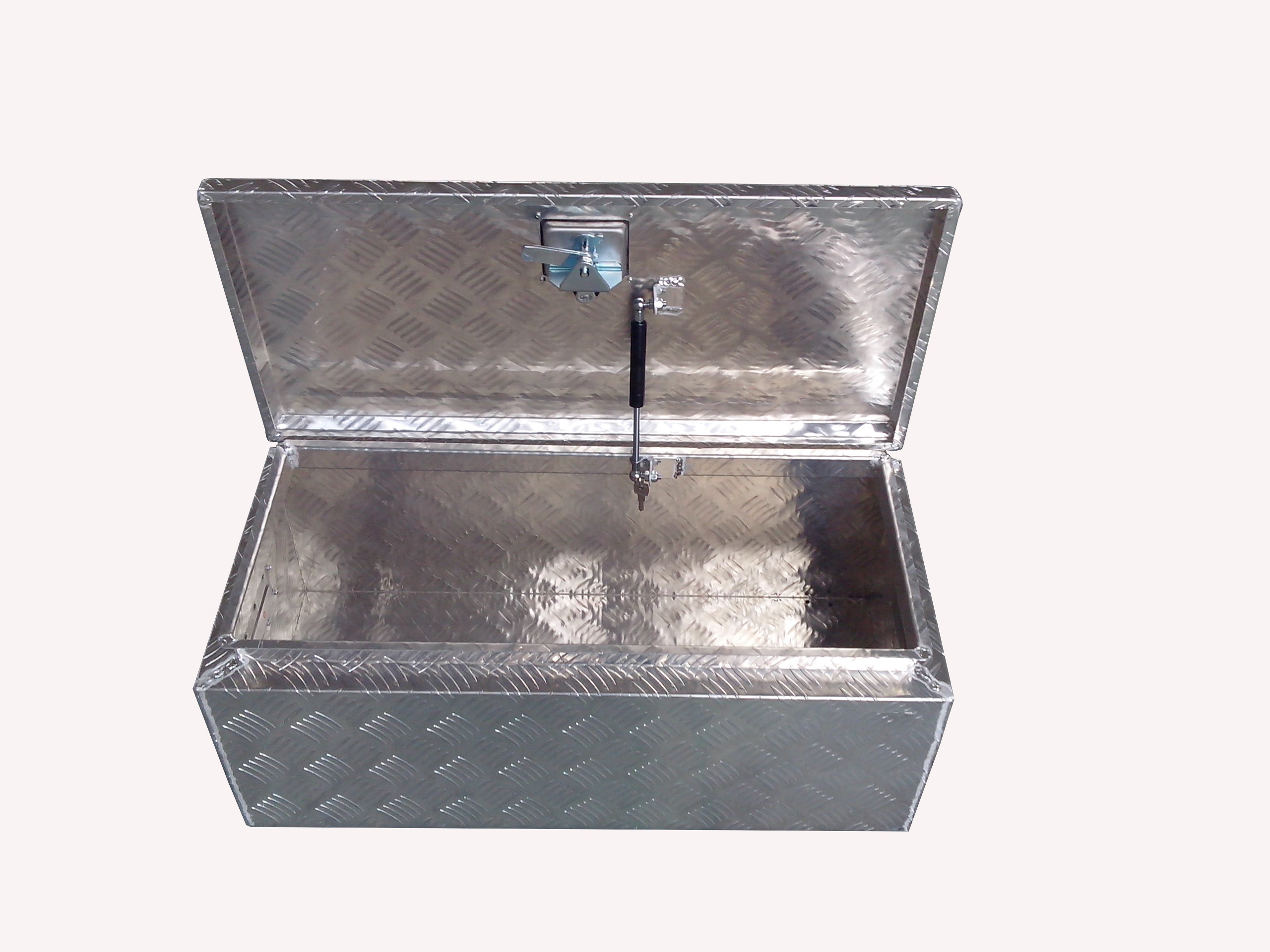 aluminium tool box with two gas strut and one T handle lock