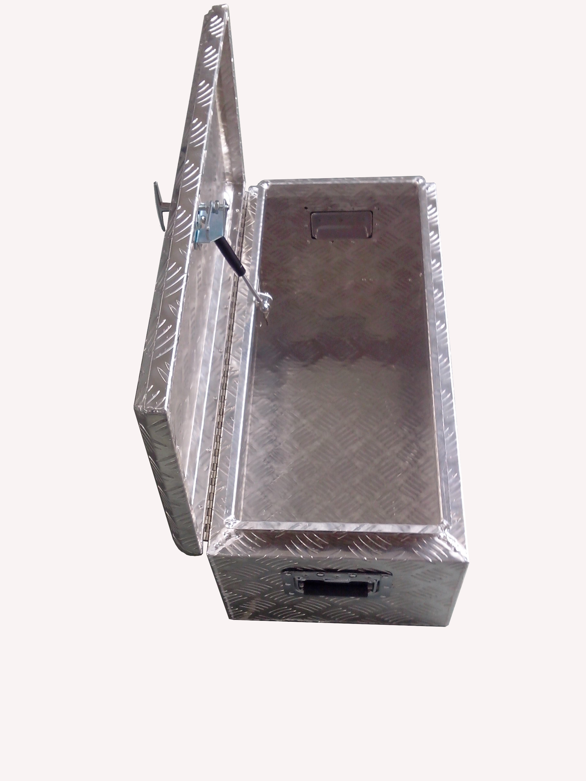 aluminium tool box with two gas strut and one T handle lock