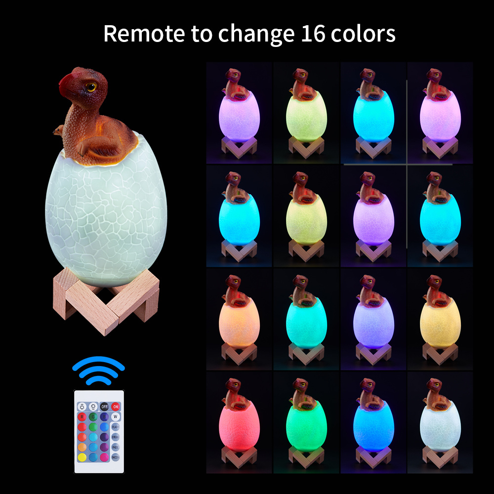 New Products 16 Colors Changeable Light Lamp Remote Control Touch 3D Egg Stealing Dinosaur Small Night Light For Kids