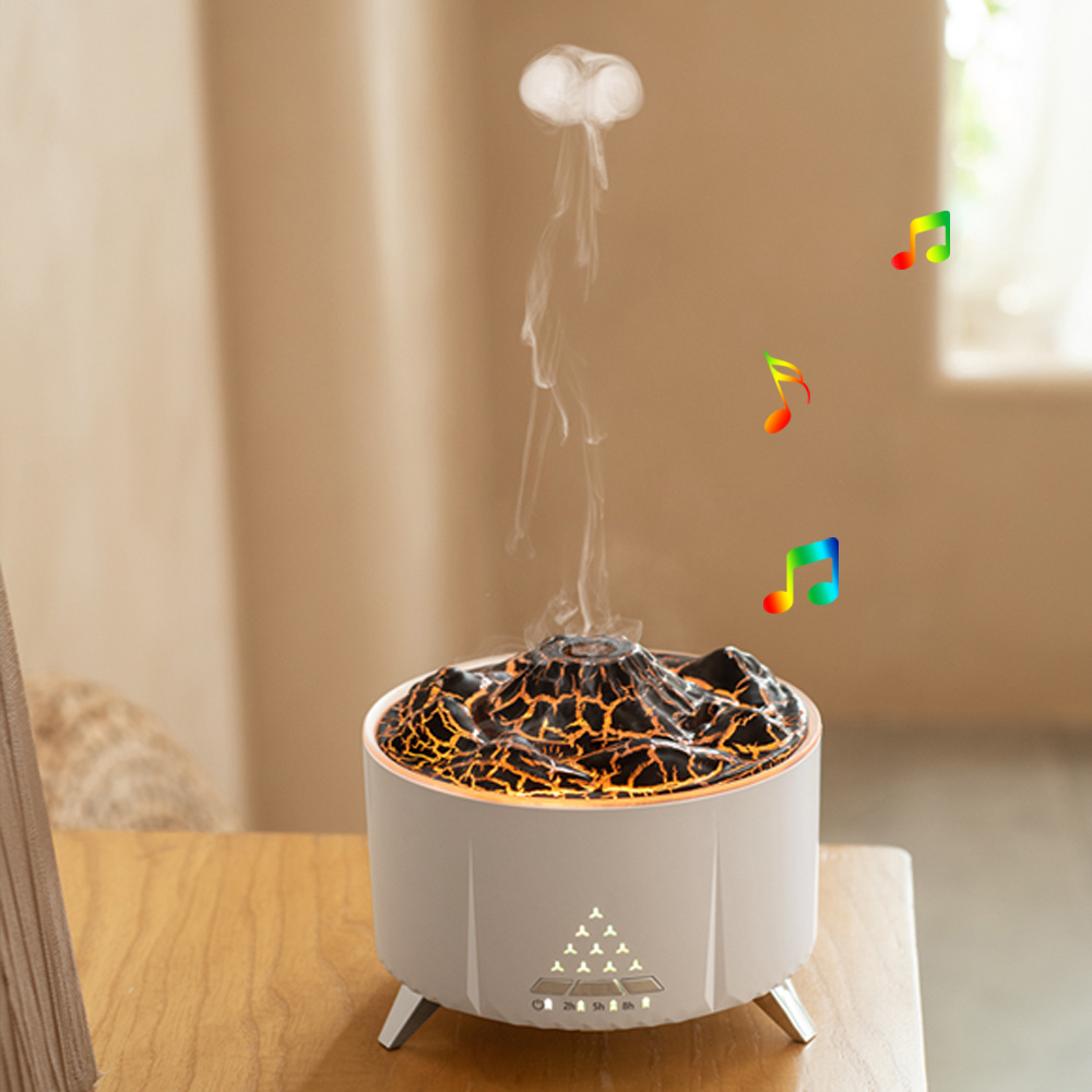 2023 Smart Winter Moisten Crack Mountain Portable Home Fragrance Mist Essential Oil Bluetooth Speaker Flame Fire Aroma Diffuser