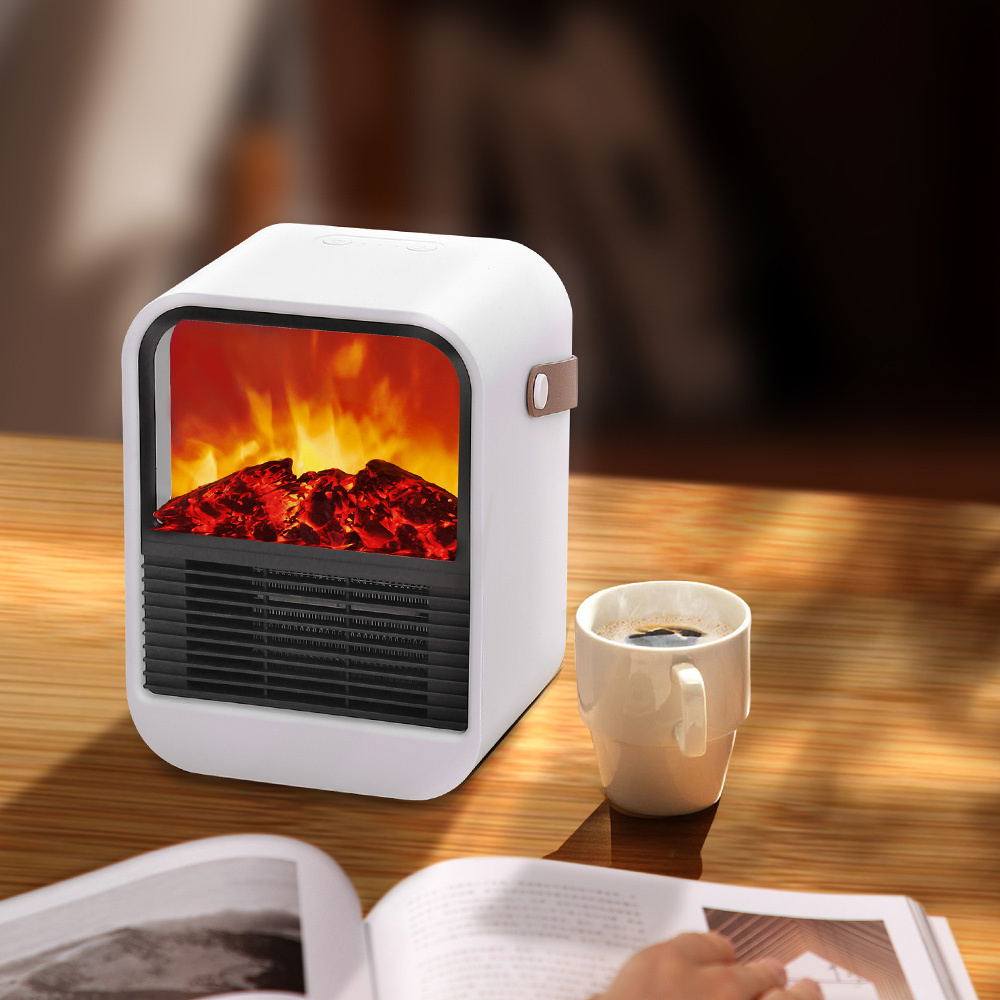 3D Simulation Carbon Fire Heater Low Noise Heating Sleep Personal Bedroom Indoor Room Use Small Portable Electric Fan Heater