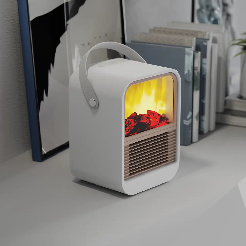 3D Simulation Carbon Fire Heater Low Noise Heating Sleep Personal Bedroom Indoor Room Use Small Portable Electric Fan Heater