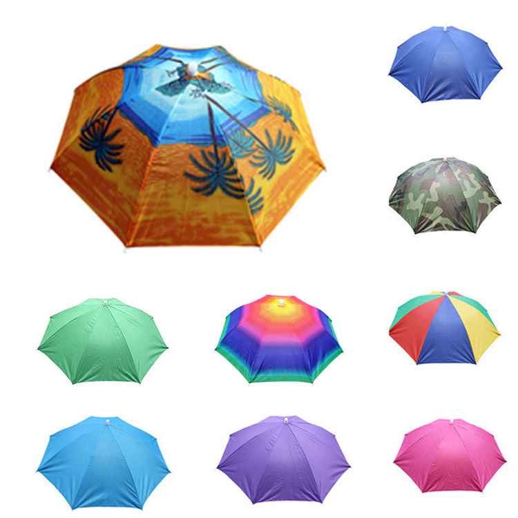 Factory Direct Sale Multi Color 170T Woven Polyester 50cm Diameter Fishing Head Umbrella on Head