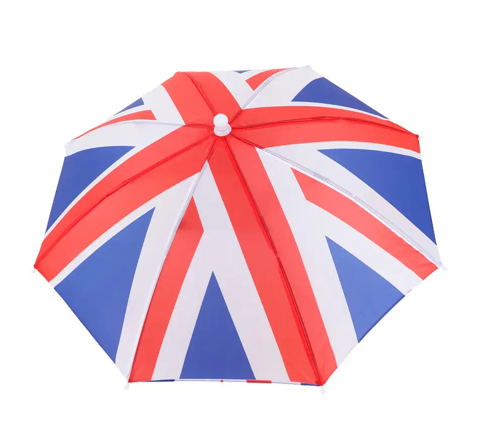 Custom Logo Mini Football Fans UK Flag Head Umbrella Hat Sun Protection Rainy Umbrella For Climbing Fishing