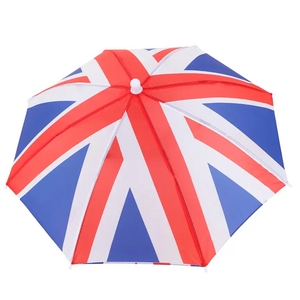 Custom Logo Mini Football Fans UK Flag Head Umbrella Hat Sun Protection Rainy Umbrella For Climbing Fishing