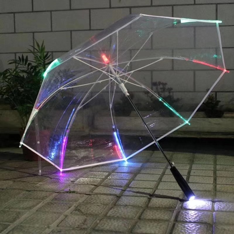 Wholesale Custom Printing Creative Lighting Straight Flashlight Advertise Umbrella Straight Clear LED Shaft Light up Umbrella