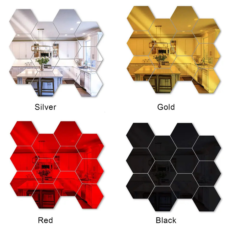 Rustic Home Decor Golden Hexagon Make up Luxury Modern Bathroom Wall Sticker Mirrors Decoration Living Room Adhesive Mirror