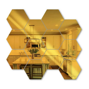 Rustic Home Decor Golden Hexagon Make up Luxury Modern Bathroom Wall Sticker Mirrors Decoration Living Room Adhesive Mirror