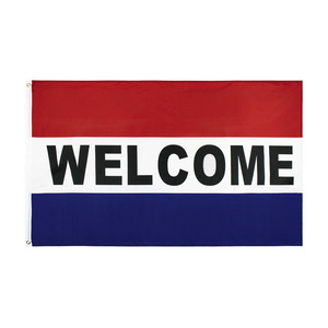 Wholesale Custom 100% Polyester 3x5ft Double Sided Red White Blue Stripes Welcome Sign Business Flag with Fast Delivery