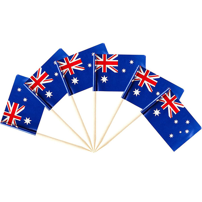 Factory Made Wholesale Cheap Custom Mini Size Australia Toothpicks Paper Flag  Bamboo Pole For Cocktail Fruit Cake