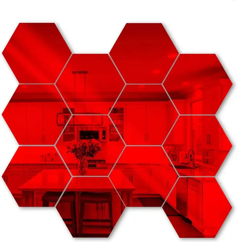 Rustic Home Decor Golden Hexagon Make up Luxury Modern Bathroom Wall Sticker Mirrors Decoration Living Room Adhesive Mirror