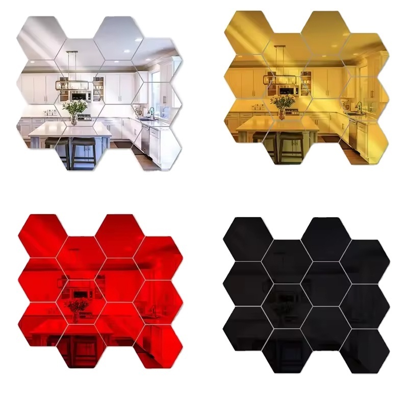 Rustic Home Decor Golden Hexagon Make up Luxury Modern Bathroom Wall Sticker Mirrors Decoration Living Room Adhesive Mirror