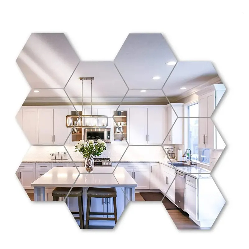 Rustic Home Decor Golden Hexagon Make up Luxury Modern Bathroom Wall Sticker Mirrors Decoration Living Room Adhesive Mirror