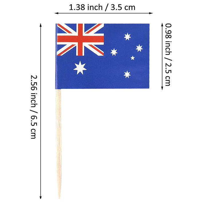 Factory Made Wholesale Cheap Custom Mini Size Australia Toothpicks Paper Flag  Bamboo Pole For Cocktail Fruit Cake