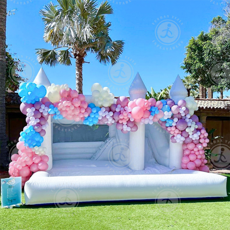 Inflatable White Bounce House Castle With Air Blower Wedding Bouncy Castle Jumping Bed For Weddings Birthdays Party For Rental