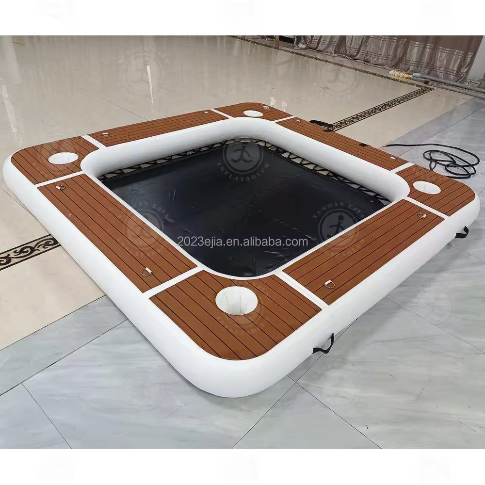 3x3M Non-slip Floating Platform Dock Portable Inflatable Water Hammock with Mesh for Sea Boat