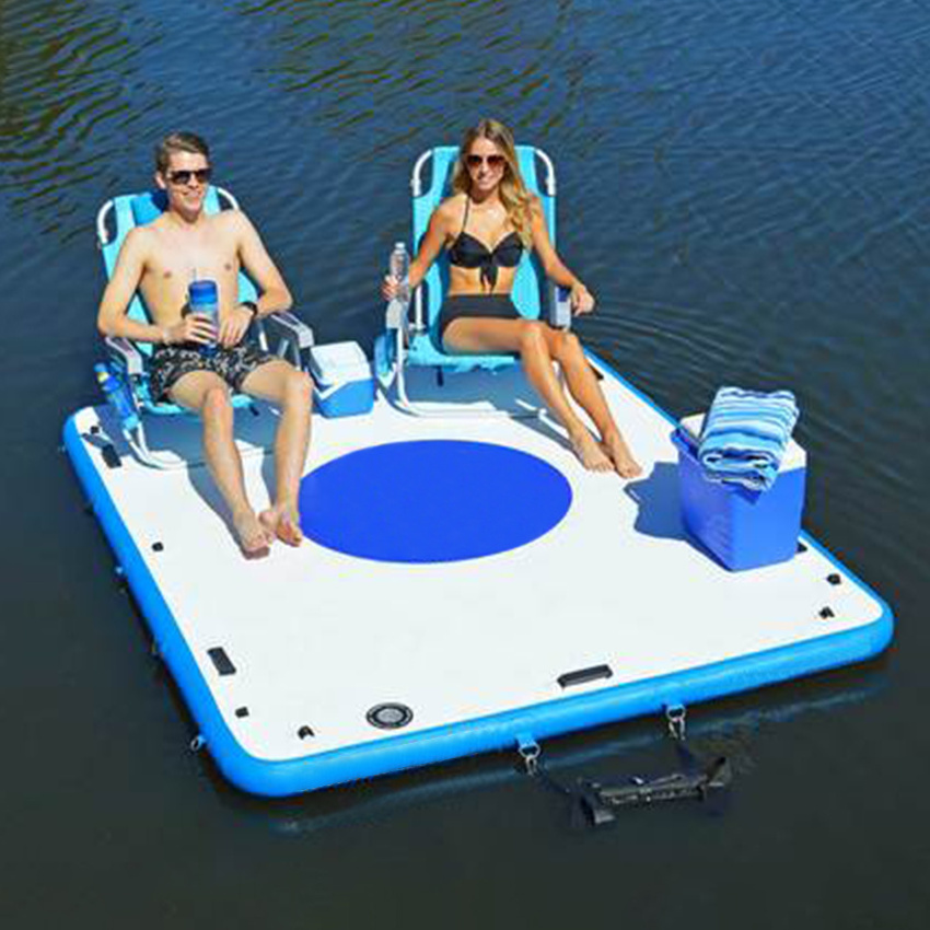 New design pool DWF material Inflatable Fishing Floating Platform Pad Mat Airtight Jet Ski Dock Mat Swimming Water Island