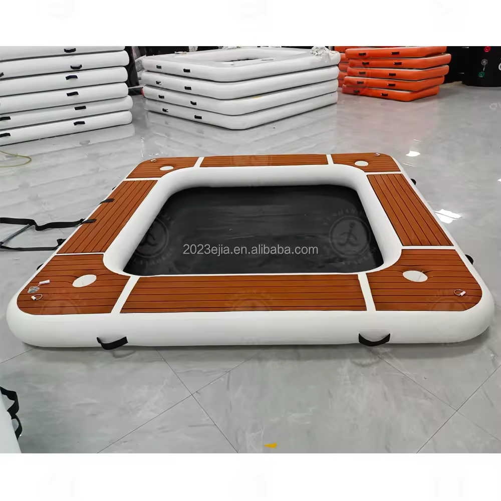 3x3M Non-slip Floating Platform Dock Portable Inflatable Water Hammock with Mesh for Sea Boat