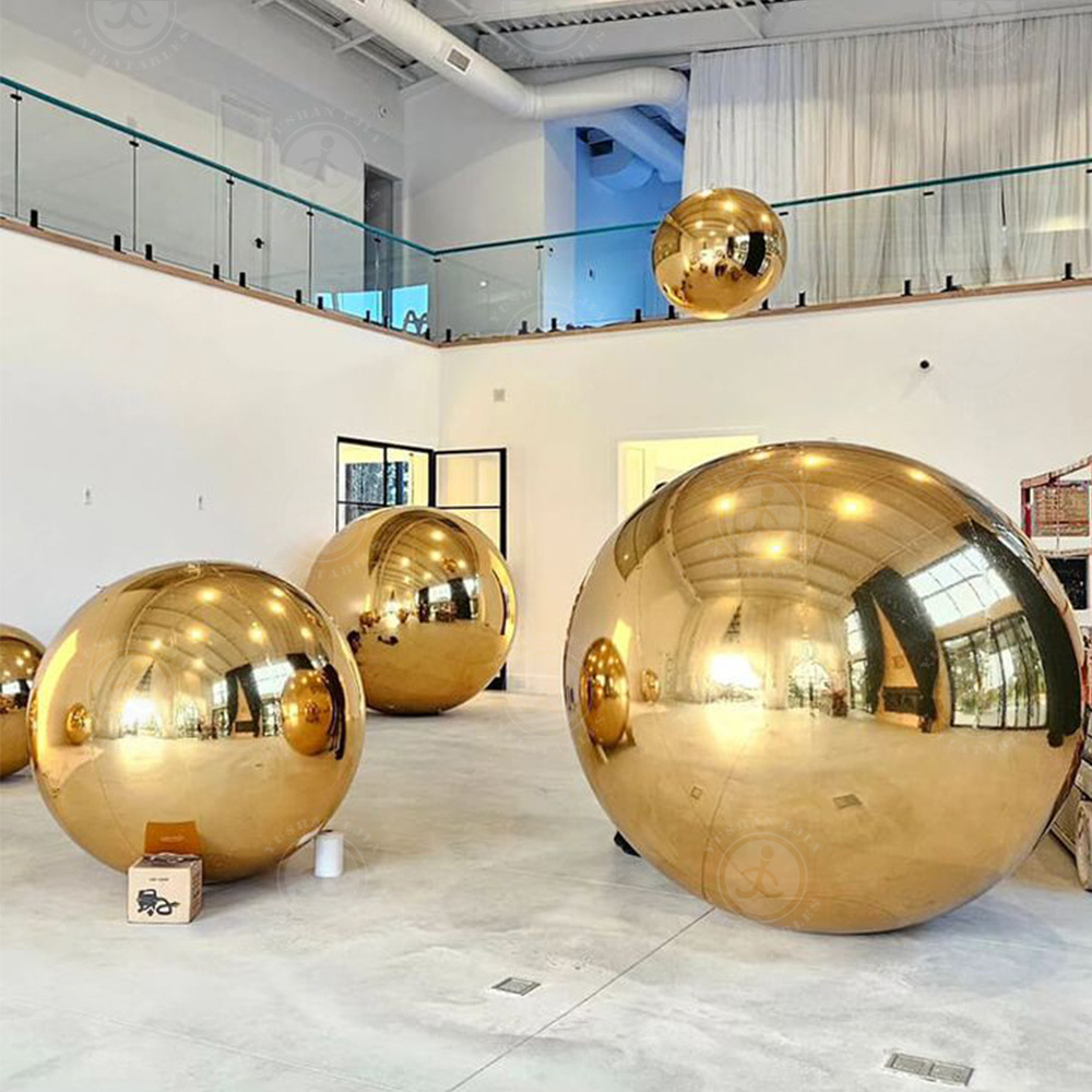 1M Gold PVCInflatable Mirror Ball For Event Decoration Reflective Balloons Toys