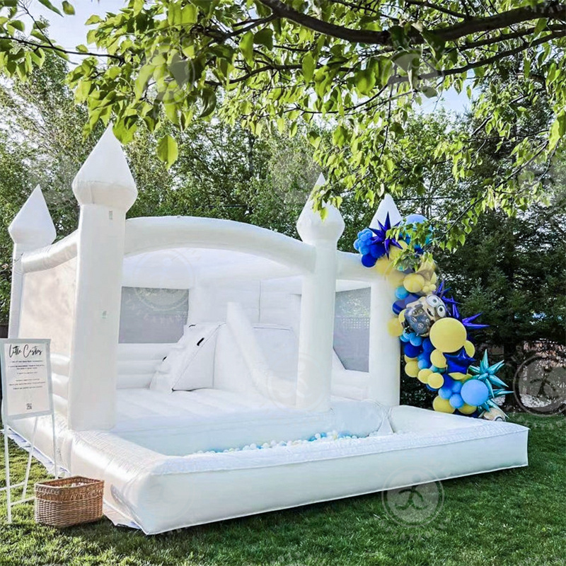 Inflatable White Bounce House Castle With Air Blower Wedding Bouncy Castle Jumping Bed For Weddings Birthdays Party For Rental