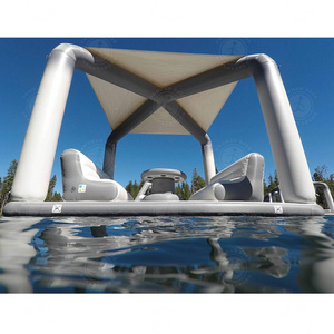 Commercial Inflatable Dwf Water Floating Island Inflatable Wharf Raft Pool Float Water Bar Lazy River Lounge With Tent