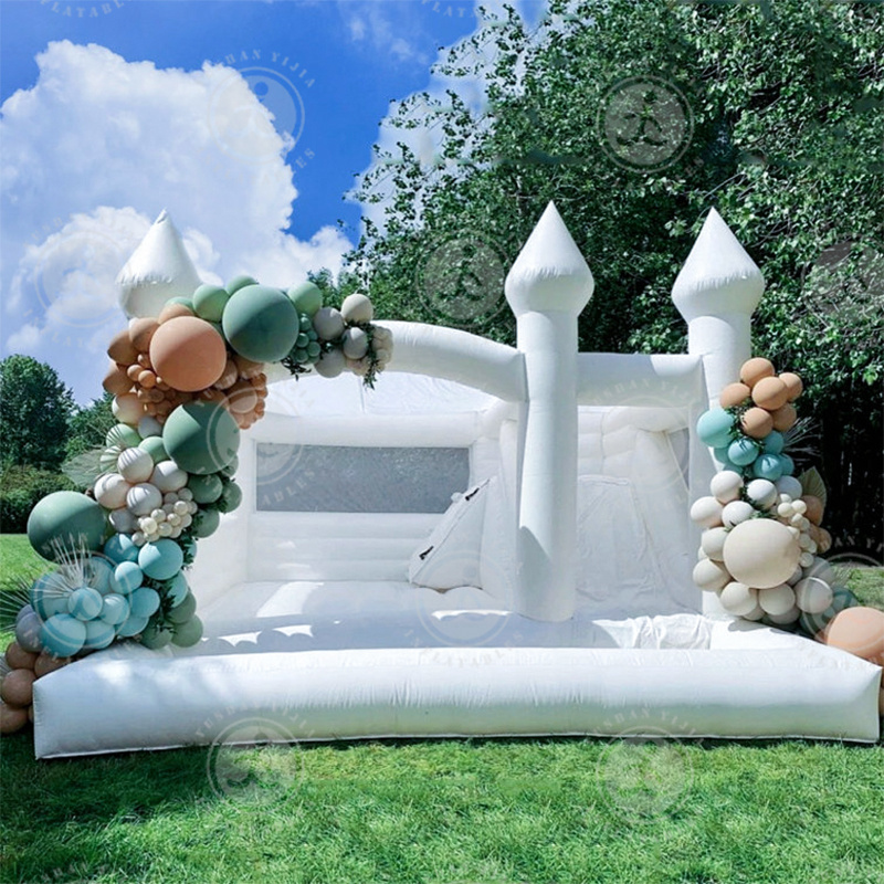 Inflatable White Bounce House Castle With Air Blower Wedding Bouncy Castle Jumping Bed For Weddings Birthdays Party For Rental