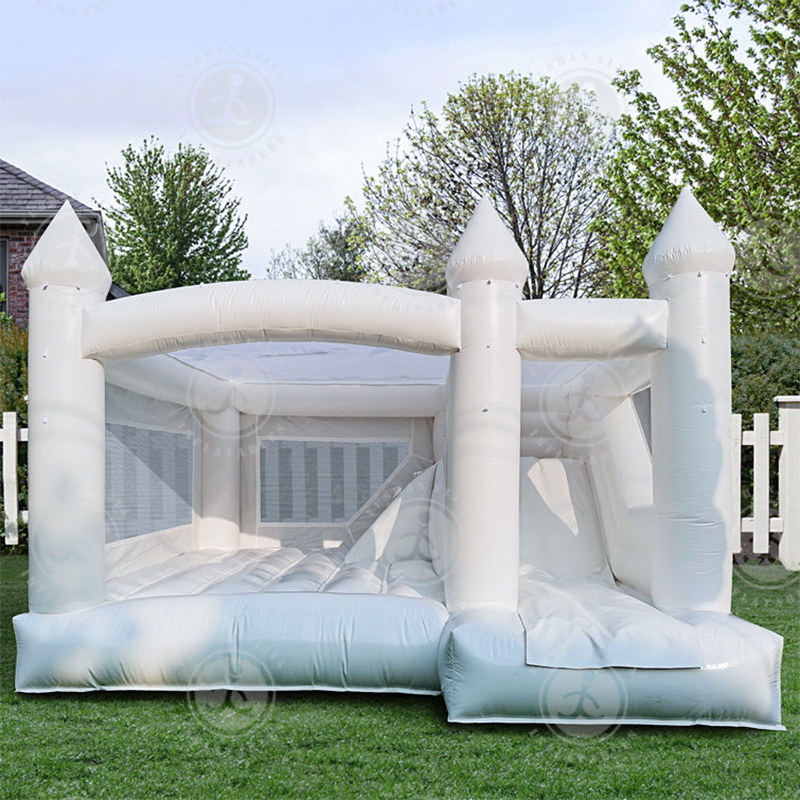 Inflatable White Bounce House Castle With Air Blower Wedding Bouncy Castle Jumping Bed For Weddings Birthdays Party For Rental