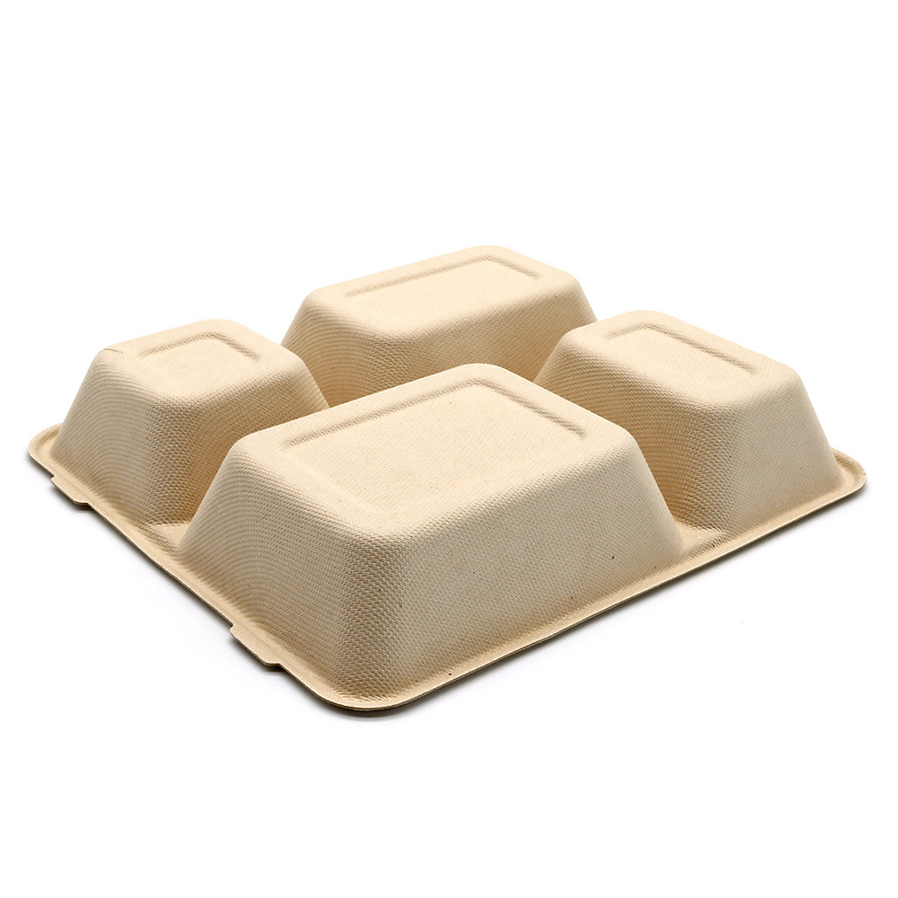 MEMEDA 100% Compostable 5 Compartment Bagasse Plates Disposable Sugarcane divided Tray for School Lunch With lid