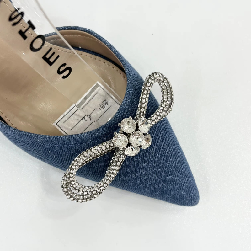 Custom high heels Stiletto Heeled Pumps with Rhinestone Decor Ankle Strap Ladies Denim Shoes for Party