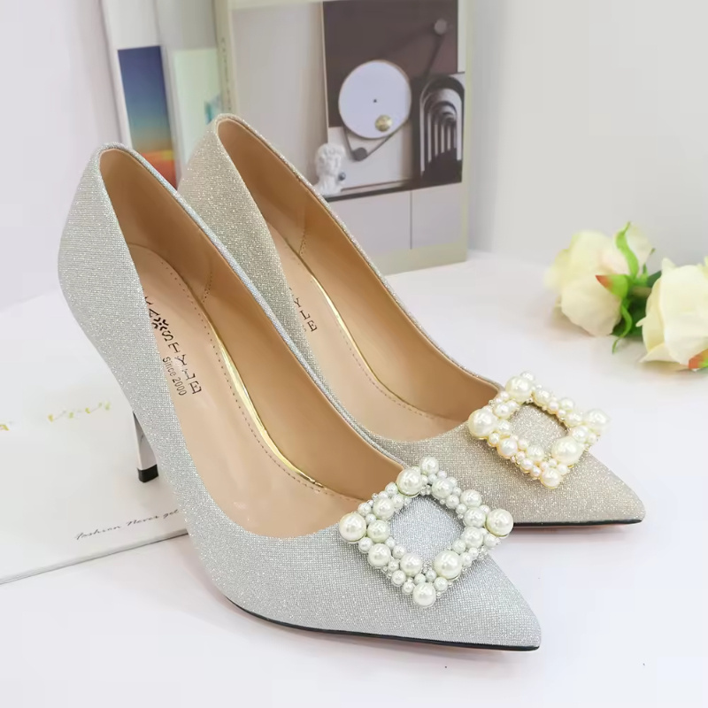 New style Customized shoes stiletto heels pointed toe thin heel full drill pearl wedding feast for women