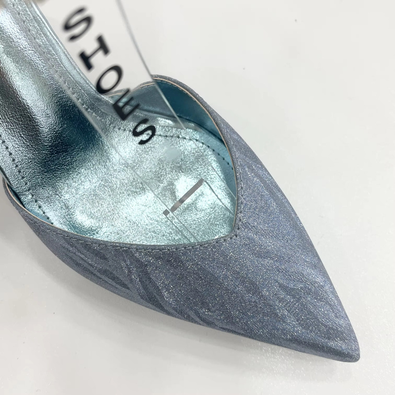 Oem china shoes chaussures dames luxury new style sexy high stiletto heels blue ankle strap pointed shoes with diamond for women