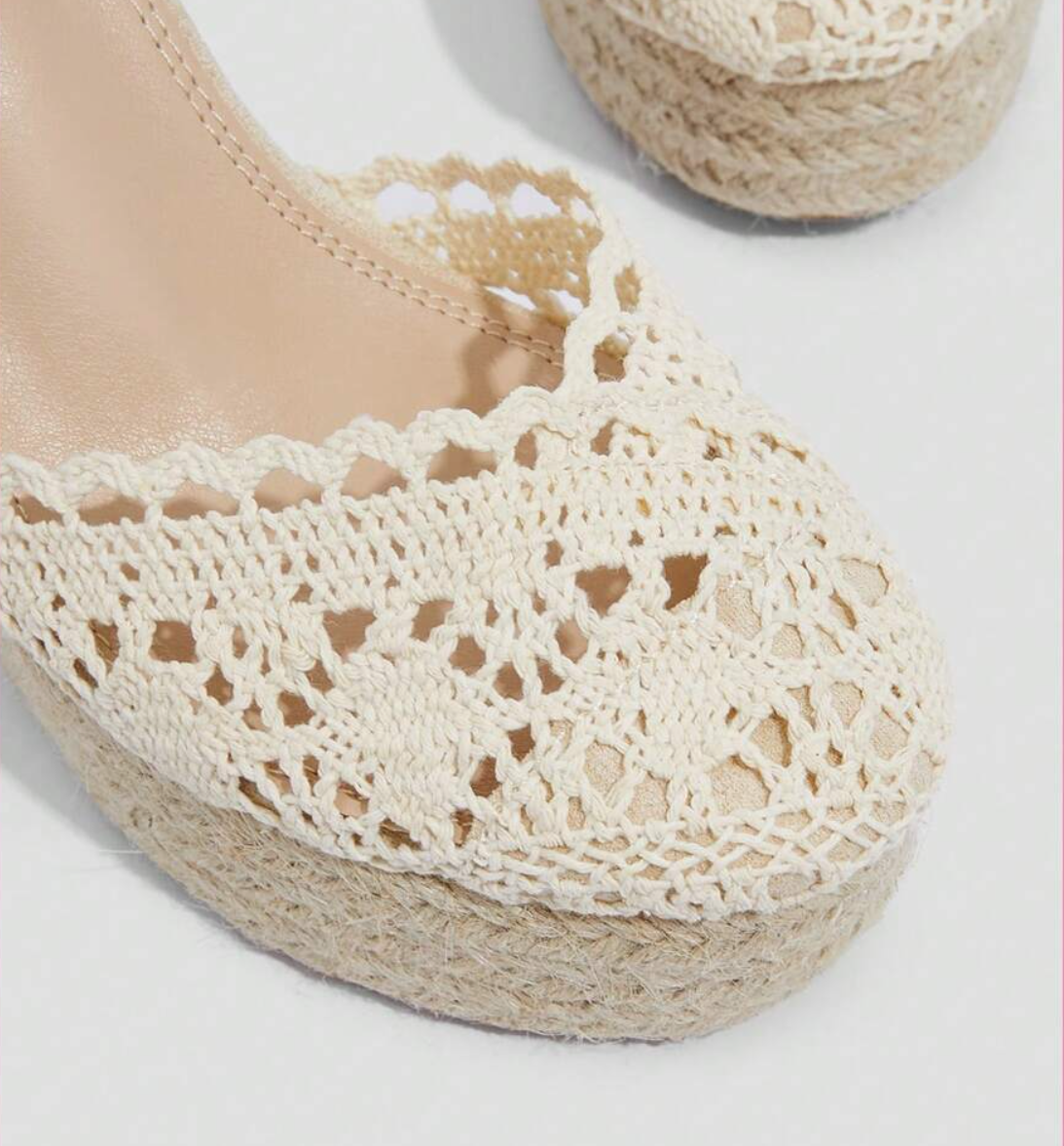 Popular oem shoes ankle straps Thick Soles Wedges Lace Hemp Soles Fisherman's Shoes Linen Bag-toe Espadrilles Womens Sandals