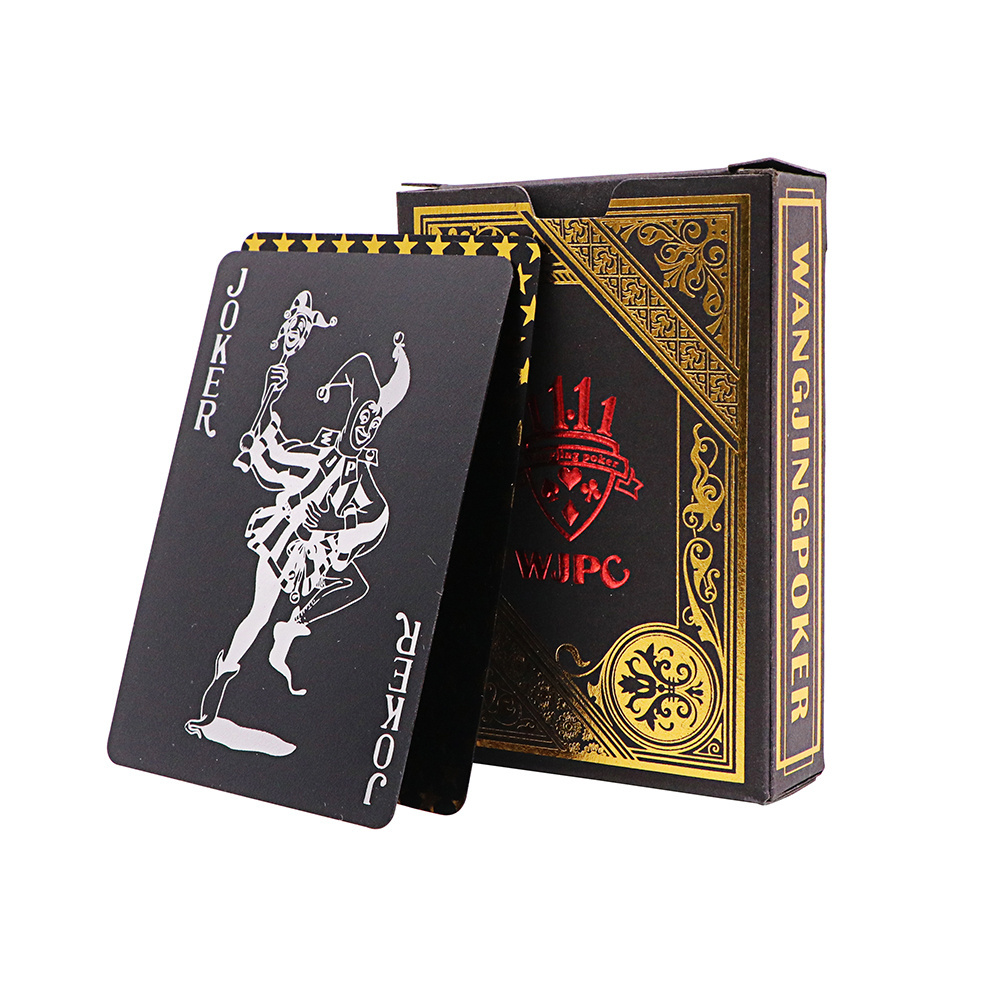 Custom Design PVC Plastic Poker Deck Front And Back Printing Logo Black And Gold Waterproof Sublimation Playing Cards With Box