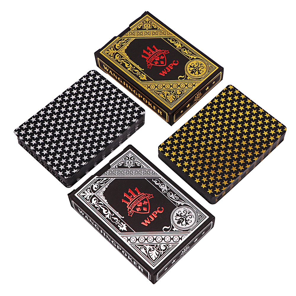 Custom Design PVC Plastic Poker Deck Front And Back Printing Logo Black And Gold Waterproof Sublimation Playing Cards With Box