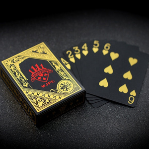 Custom Design PVC Plastic Poker Deck Front And Back Printing Logo Black And Gold Waterproof Sublimation Playing Cards With Box